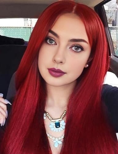 PARXITN Cosplay Perücke Langes Haar Hitzebeständig Einstellbare Passform 100cm Kostüm Anime Tägliche Perücke Gerade Rot Perücken für Halloween Cosplay
