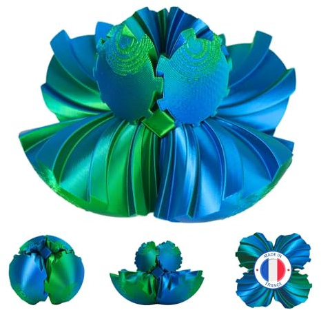 Gear Ball Fidget - Sphère Rotative Portable Anti-Stress Imprimée en 3D Idées Cadeaux Adultes - Anniversaire Noel Format de Poche Fêtes Anxiété Bureau Petit Léger Gadget (Bleu Vert Brilliant)