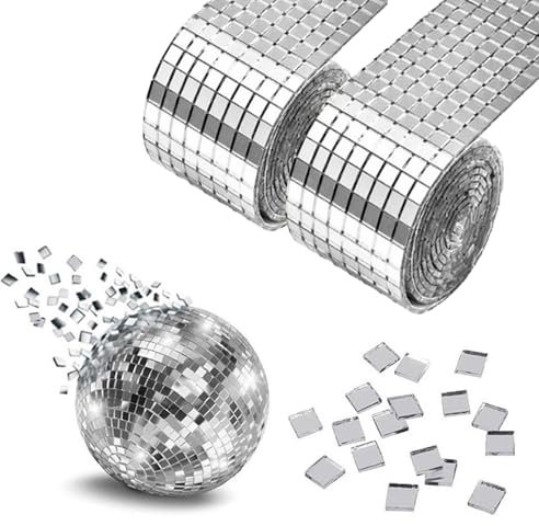 2 rotoli di piastrelle autoadesive per mosaico, specchi quadrati in vetro, 5 x 5 mm, mosaico, piastrelle da discoteca, mini specchio per KTV, casa, fai da te (argento)