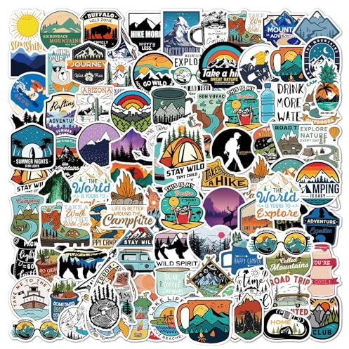 100 Stück Outdoor Stickers, Outdoor Abenteuer Vinyl Stickers,Wasserfeste Aufkleber Sticker Set,für Erwachsene, Teenager, Camper,Laptop Koffer Motorrad Skateboard Auto Gepäck