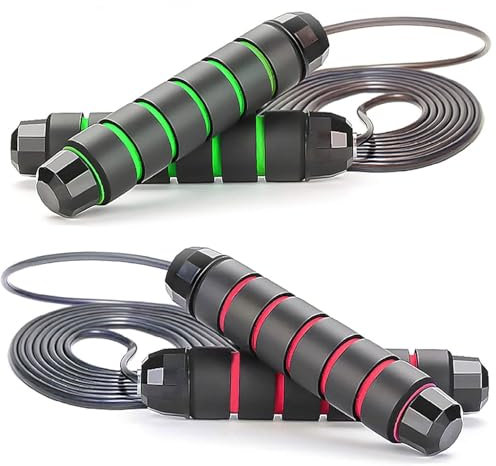 Two pack Jump Rope Skipping Rope for Rope Skipping, Speed Jump Rope for Exercise,Jump Rope for Kids Men Women for Fitness (Rad and Green)