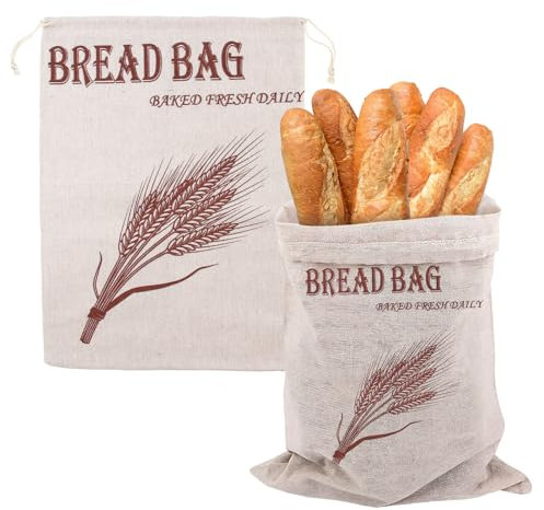 2 Stück Brotbeutel Leinen 40x30cm Brotsack Mit Kordelzug Brotbeutel Aufbewahrung Frischhalten Leinenbeutel Brottasche Wiederverwendbar für Brotaufbewahrung, Selbstgemachtes Brot, Baguette, Backwaren