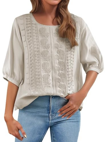 Oversized Gym T Shirts for Women Summer Retro 3/4 Sleeve Tunic Top Loose Baggy T-Shirts Plus Size Lightweight Linen Flowy Boho Tee Blouse My Orders UK 2025 Beige