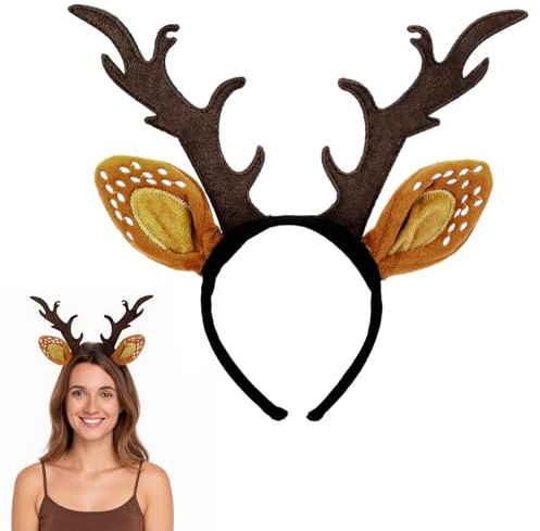 Haarreif Geweih Weihnachts Rentier Geweih Haarreif für Damen Halloween | Reh Haarreif Damen für Weihnachts Cosplay Karneval Party Cosplay Kostüm Accessoire