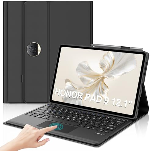 IVEOPPE Tastiera per HONOR Pad 9 12.1 Pollici 2024, Cover con Tastiera Rimovibile con Trackpad, Keyboard Touchpad Italiano QWERTY, Custodia con Portapenna, Nero