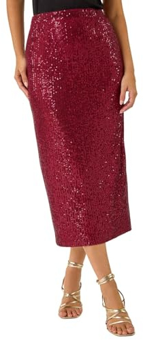 Dusk Fashion Sequin Pencil Skirt for Women UK - Ladies Everyday Autumn Winter Comfy Soft Evening Vacation Work Party Night Out Midi - Burgundy - Size 16