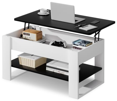 Yorbay Verstellbarer Couchtisch für kleine Räume: 3-in-1 mit 3 Ebenen | Arbeiten Essen und Entspannen mit Stauraum-Für Wohnzimmer Apartment-Hubplatte mit verstecktem Fach und Ablage-Modern