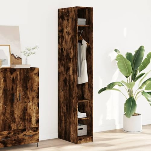 Kleiderschrank Räuchereiche 30x50x200 cm, Robuster Holzwerkstoff für Schlafzimmer Aufbewahrung, Elegante Garderobe mit viel Stauraum, Kompakter Schrank für Kleidung