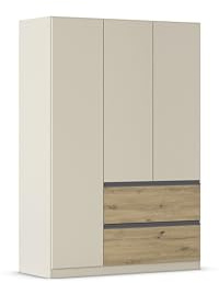 Rauch Möbel Costa, Kleiderschrank, Farbe Beige/Eiche Artisan, Breite 136 cm | Schrank, 3-türig, 2 Schubladen, Push-to-open, Zubehör Basic, für Schlafzimmer, Kinderzimmer, Babyzimmer, Garderobe