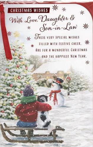 Weihnachtskarte für Tochter und Schwiegersohn, für eine besondere Tochter und Schwiegersohn, goldfarben, Champagner und rote Kugeln