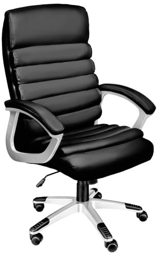 TecTake® Chaise de Bureau Fauteuil de Bureau Fauteuil pivotant Design, Siege Ergonomique, Fauteuil avec Accoudoirs, Rembourrage très épais, Roulette, Hauteur réglable Teletravail - Noir