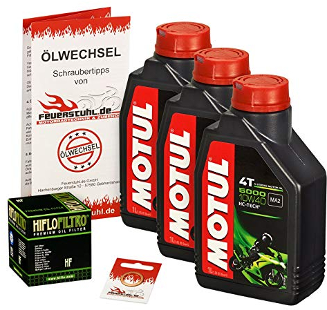 Motul 10W-40 Öl + HiFlo Ölfilter für Yamaha YZF-R1, 98-01, RN01 RN04 - Ölwechselset inkl. Motoröl, Filter, Dichtring