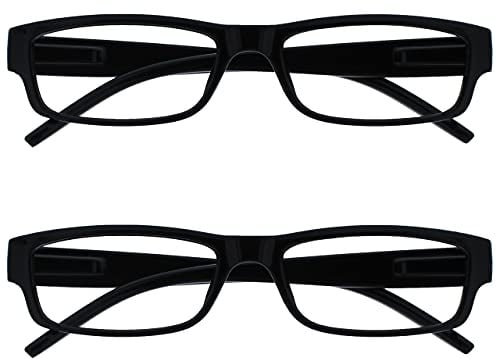 OPULIZE ACE Reading Glasses for Women Men, Lightweight Comfortable Narrow Rectangular Frame with Spring Hinges and Scratch Resistant, Black +3.00 (Pack of 2)