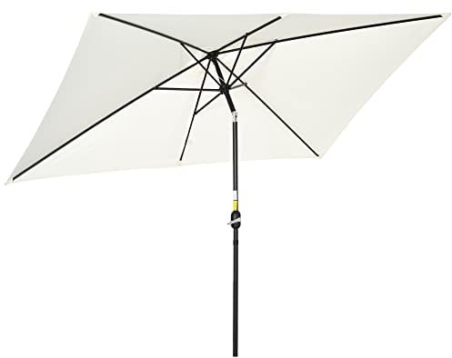 Outsunny 3x2m Garden Parasol Umbrella with Tilt and Crank, Outdoor Sun Shade Canopy with Aluminium Frame and Steel Ribs, Rectangular, Cream White