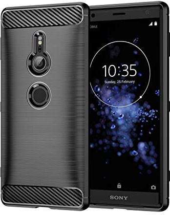 Cruzerlite für Sony Xperia XZ2 hülle, Kohlefaser Textur Design Abdeckung Anti-Scratch Stoßdämpfung Schutzhülle für Sony Xperia XZ2 Case (2018) (Black)