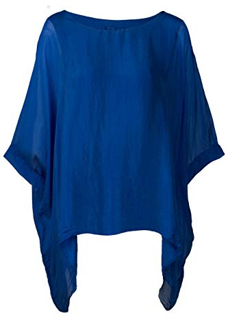 Cara Mia Seidentunika für Damen Made in Italy lang Fledermaus-Ärmel Blau 38 40 42 44