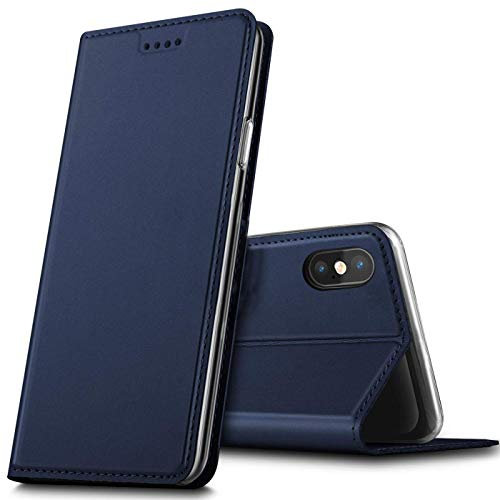Verco Handyhülle für iPhone XS Max, Premium Handy Flip Cover für Apple iPhone XS Max Hülle [integr. Magnet] Book Case PU Leder Tasche (6,5 Zoll), Blau