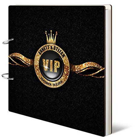 Hochzeit Gästebuch Holzcover 215 x 215 mm 144 Naturpapier Innenseiten personalisiert - VIP Gold