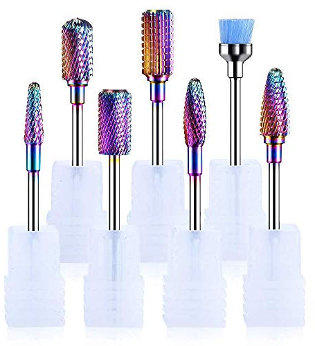 MelodySusie 7x Premium Wolframcarbid Hartmetall Bits Set Professioneller Schleifkörper Schleifkopf Nagelfräser Aufsätze Set für Maniküre Pediküre Nagelpflege, Bunt