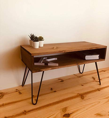 Rebajas Oferta Mesa auxiliar, mesa tv, mueble de televisión mueble auxiliar, de 80x25 madera de pino envejecido, patas pies hierro hairpin leg