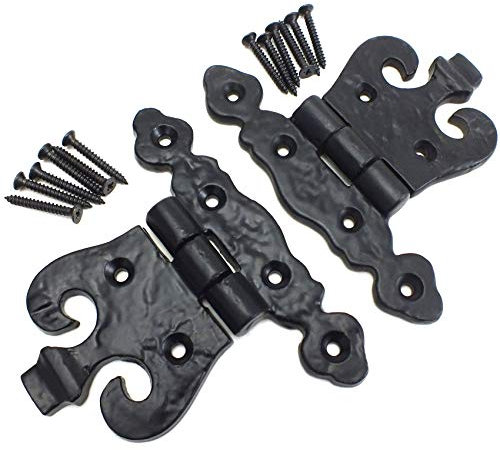 2X Black Antique Style Door Hinges - Fancy Vintage Cabinet/Wardrobe/Cupboard Hinges