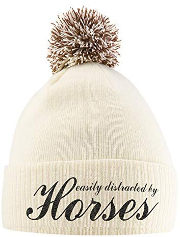 Pferdemütze mit Bommelmütze, Pferdezubehör – Pferdegeschenk für Mädchen – Pferdeliebende Mädchen – Wintermütze für Mädchen – Reit-Geschenke für Frauen Gr. Einheitsgröße, Off White Mocha