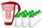 PearlCo - Carafe avec Filtre à Eau en Verre - Rouge - 12 Cartouches Alkaline Classic Incluse (Compatible avec Brita Classic)