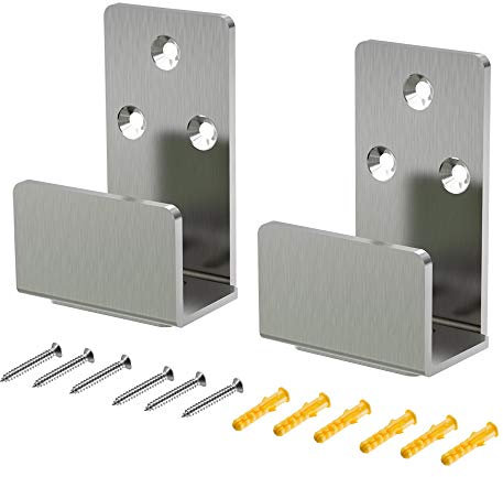 KSWLOR 2 stabile Edelstahl-Schiebetür-Bodenführung für den unteren Schrank, Wandhalterung mit verstellbarer Halterung (Silber, 2 Stück)