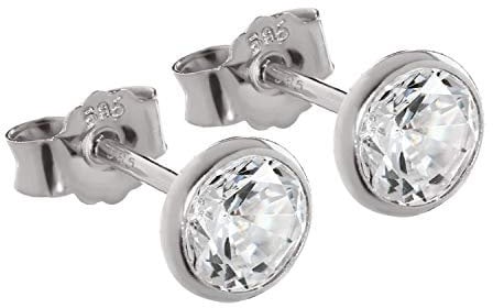 NKlaus PAAR 5,3mm Ohrstecker Weißgold 585 Gold Ohrringe 14 Karat Kristall Zirkonia weiß 2076