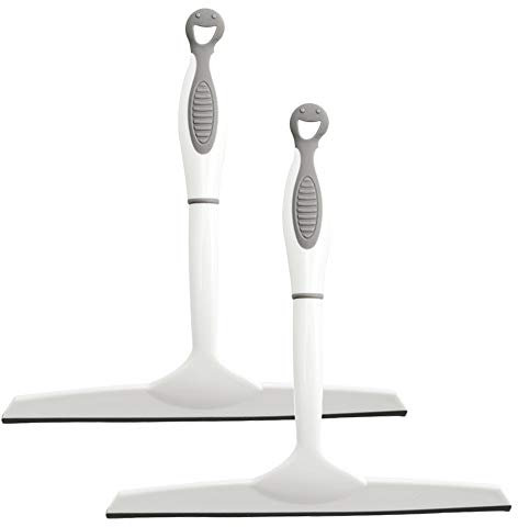 Gresunny 2pcs Window Squeegee Silicone Shower Squeegees with Long Handle Glass Window Wiper Blade Shower Screen Wiper Curved Cleaner Scraper for Bathroom Kitchen Mirror Tiles Car
