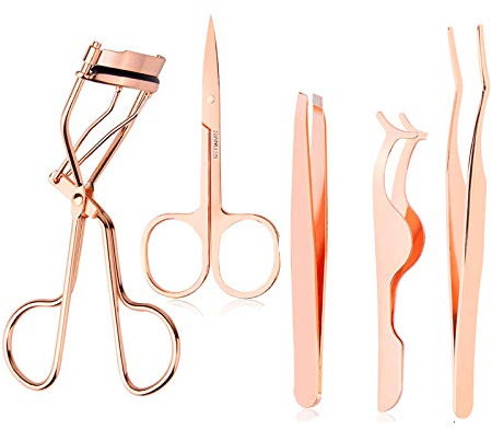 Arroyner Lot de 5 applicateurs de cils pour faux cils, sourcils, ciseaux (or rose)