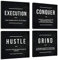 Grind Hustle Execution Conquer Black Entrepreneur Zitate inspirierende Leinwand Wandkunst – motivierender Kunstdruck auf Leinwand, gerahmtes Bild für Büro Heimdekoration Kinderzimmer 30,5 x 4 Stück