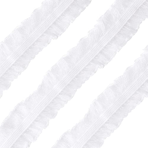 FINGERINSPIRE 11 Yards 28mm Weiß Rüschen Spitzenborte Elastisches Stoff Spitzenbesatz Doppelrüschen Spitzenband für Hochzeit Applikationen Nähen Handwerk Geschenkbox