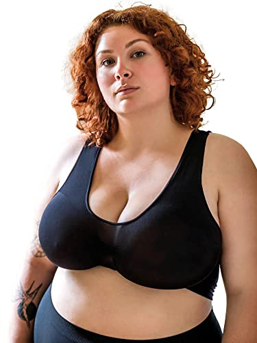 Plumpy Reggiseno Taglie Forti, Comodo, Senza Chiusure, Senza Ferretti, Senza Cuciture. Ampio Sottoseno da 83 Fino a 140cm (Nero, XL)