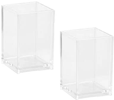 QUUPY Acryl-Stifthalter, transparent, für Make-up-Pinsel, Aufbewahrungsbehälter, Schreibtisch, Bleistiftbecher, Schreibwaren, Organizer für Schule, Büro, Schreibtisch, Zubehör, 2 Stück