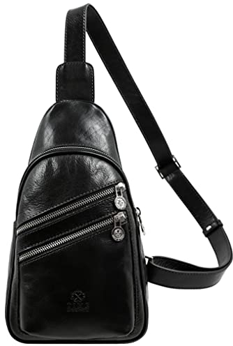 Time Resistance Brusttasche Leder Herren - Stylische Umhängetasche - Sling Bag Rücken & Brust - 100% Leder - Italienische Handwerkstradition
