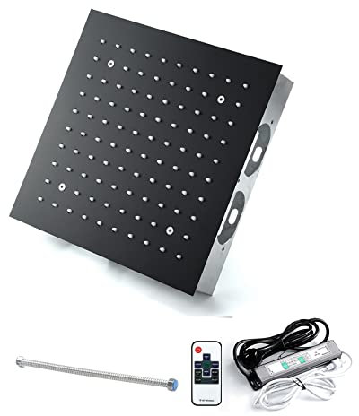 SHUGUANG Pommeau de Douche Carrée à LED, 12 Pouces Encastrable Tête de Douche Acier Inoxydable 64 Couleurs Changement Pommeau de Douche Pluie Economie d'eau Tête Douchette,Noir