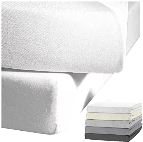 JACK by Kaeppel Biber Spannbettlaken Rundgummi Baumwolle Spannbetttuch 90x190-100x200 / 140-160x200 / 180-200x200 cm, Farbe:Weiß, Größe:180x200cm Spannbettlaken