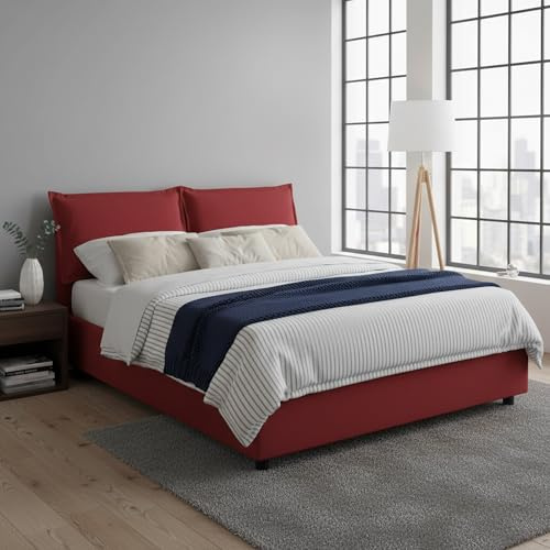 Talamo Italia - Doppelbett Sabrina, Bettkasten mit Stoffbezug, 100 % Made in Italy, Öffnung vorne, inklusive Matratze 160 x 200 cm, Rot