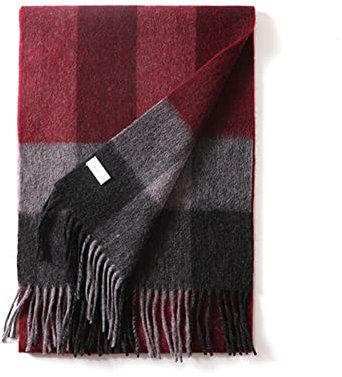 UKKO Kaschmirschal Winter Männer Karierte Wolle Kaschmirschals Für Frauen Langer Wollgeschäftsschal-Wine Red Plaid