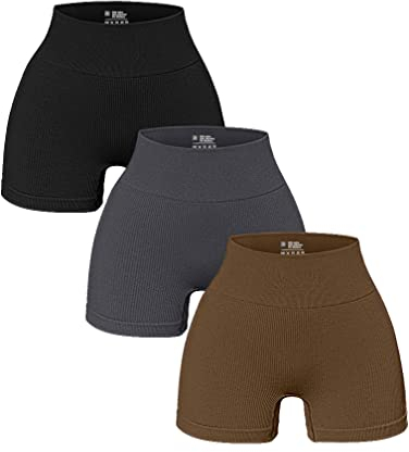 OQQ 3-teilige Leggings für Damen, Yoga-Shorts, Workout, athletisch, nahtlos, hohe Taille, Fitnessstudio-Leggings, Schwarz/Grau/Kaffee, Klein