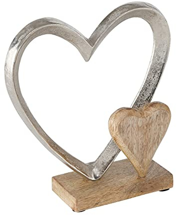 ReWu Deko Aufsteller Doppelherz aus Metall auf Holzsockel aus Mangoholz - Verbundenheit und Liebe Herzdeko Skulptur