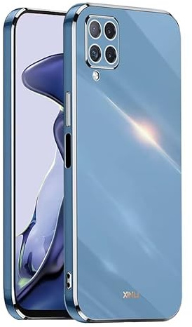 EASSGU Galvanisierter Rahmen Handyhülle für Samsung Galaxy A22 4G / M22 4G / M32 4G (6.4 Inches), Weiche TPU Silikon Schutzhülle - Navy Blau
