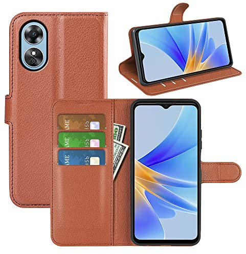 Fertuo Coque pour Oppo A17, Antichoc Portefeuille Étui Housse en Cuir à Rabat Flip Cover Case avec Silicone Bumper, Porte Carte, Béquille, Boucle Magnétique pour Oppo A17, Marron
