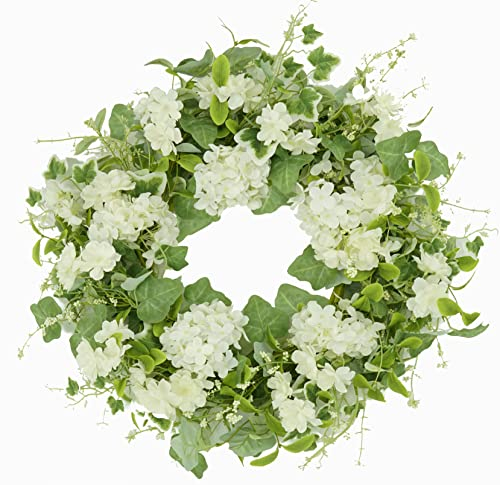 50,8 cm Frühlings- und Sommerkranz Hortensienkranz für Haustür mit weißer Kirschblüte, Eukalyptus und Efeublättern für drinnen und draußen, Zuhause, Bauernhaus, Festival-Dekoration