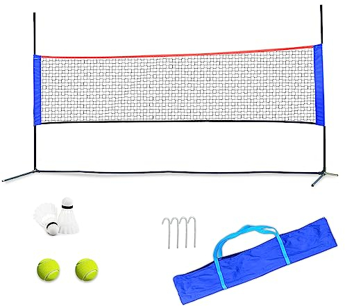 Achda Badmintonnetz, Faltbares Badmintonnetz für Tennis, Badminton, Volleyball, Pickleball sogar Fußball, verstellerbar Badmintonnetz für Kinder und Erwachsene. Starke Stange und Transporttasche.