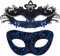 SIQUK 2 Stück Venezianische Maske Paar Maskerade Mask Venezianischen Maske Kostüm Masken für Damen Herren Halloween Karneval Party, Schwarz & Blau