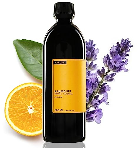 NAKURA® Bio Raumduft Nachfüller ORANGE – LAVENDEL 500 ml | Natürliches Refill für Duftspray & Lufterfrischer | Harmonischer Duft mit ätherischen Ölen – Nachhaltiger Raumduft ohne Chemie