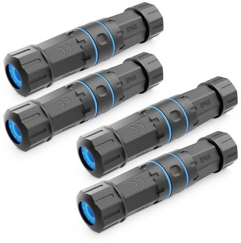 deleyCON 4 Pezzi Cavo di Rete CAT 6 Accoppiatore STP Cavo di Installazione LAN Esterno DSL Connettore per Cavo di Rete IP68 Impermeabile Antipolvere Cavo Ethernet Prolunga per Esterno Giardino Nero