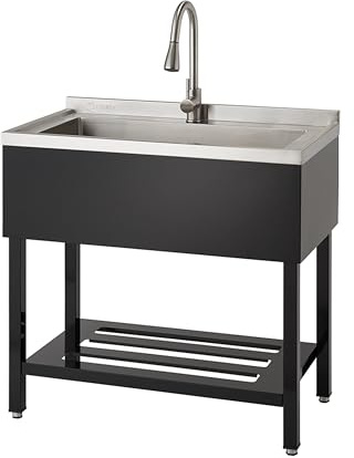 TRINITY 36 NSF Freestanding Stainless Steel Utility Sink w/Faucet, Black
